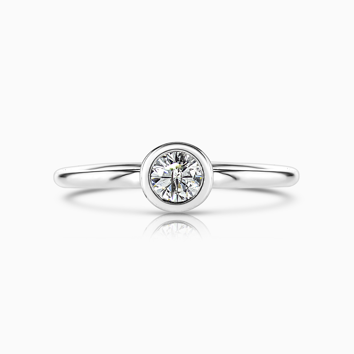 Vintage Bezel-set 0.25carat Diamond Solitaire Engagement Ring, 14k White Gold