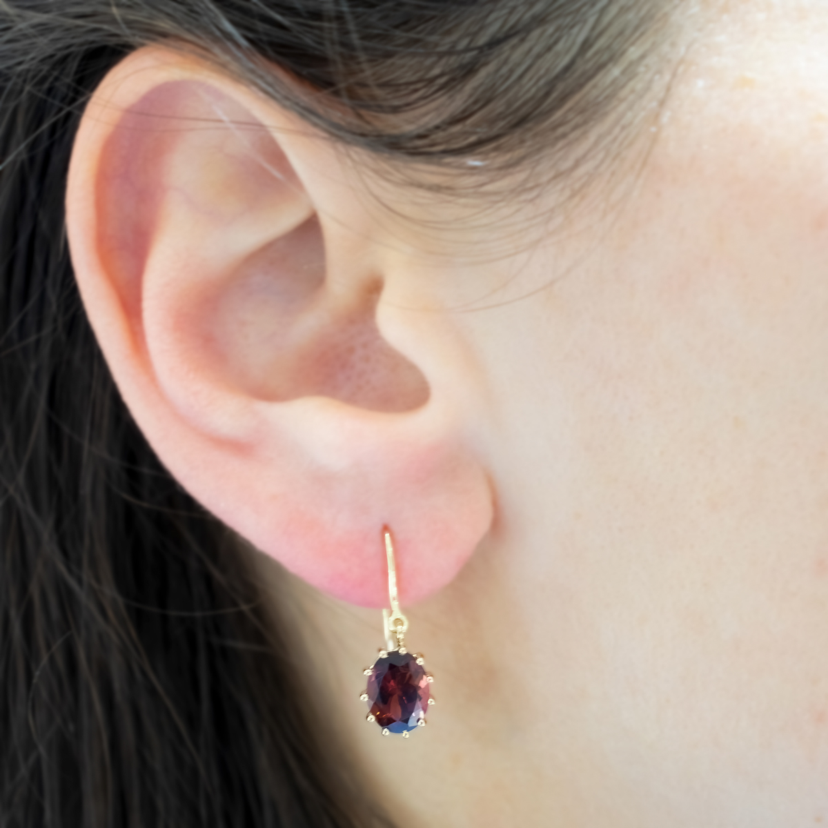 Natural Pink Tourmaline Dangle Earrings, 14k Yellow Gold