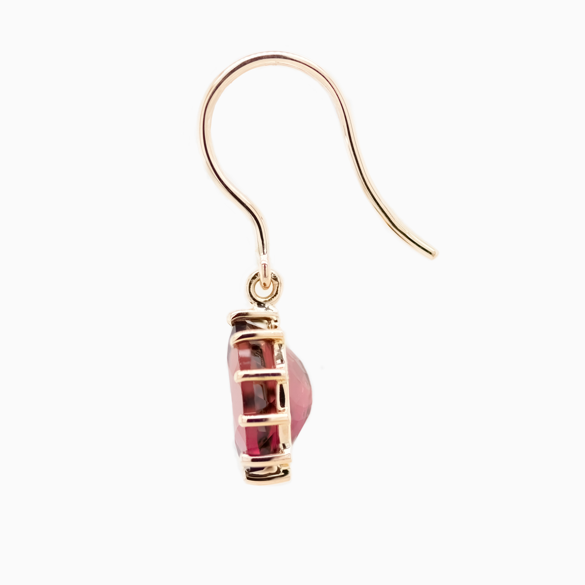 Natural Pink Tourmaline Dangle Earrings, 14k Yellow Gold