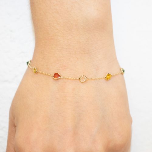 Rainbow  Sapphire Station Bracelet in 14k Yellow Gold