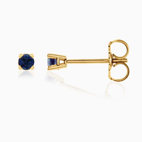 Natural Blue Sapphire Stud Earrings, 2.50mm, 14k Yellow Gold