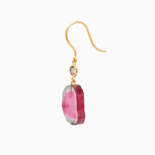 Watermelon Tourmaline and Diamond Accent, 18k Yellow Gold