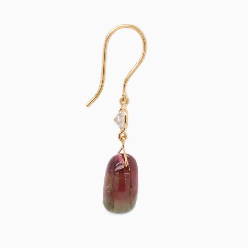 Pink Tourmaline and Diamond Dangle Earrings, 18k Yellow Gold