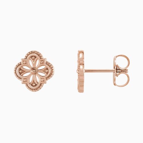 Vintage Inspired Clover Earrings, 14k Gold