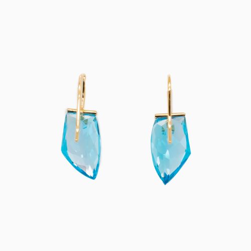 Dimond accented Natural Blue Topaz Drop Earrings, 18k Yellow Gold
