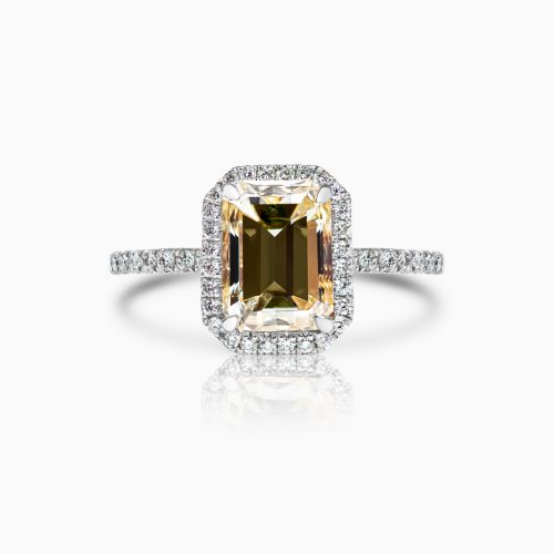 2.02-Carat Fancy Yellow Dimond Halo Engagement Ring, Platinum
