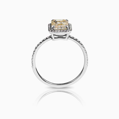 2.02-Carat Fancy Yellow Dimond Halo Engagement Ring, Platinum