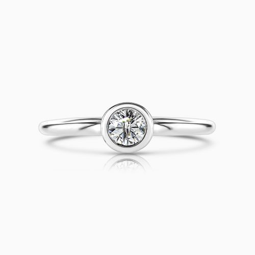 Vintage Bezel-set 0.25carat Diamond Solitaire Engagement Ring, 14k White Gold