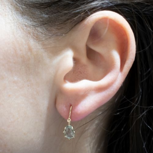 Organic Shape Natural Green Sapphire Dangle Earrings, 14k Gold