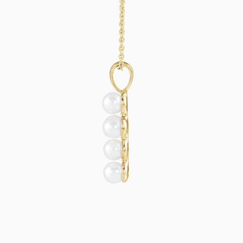 Pearl Cross Pendant with Chain, 14k Gold