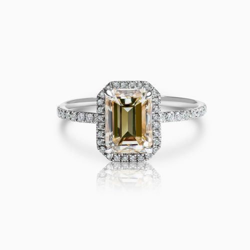 2.02-Carat Fancy Yellow Dimond Halo Engagement Ring, Platinum