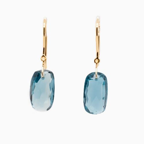 London Blue Topaz Dangle Earrings, 18k Yellow Gold