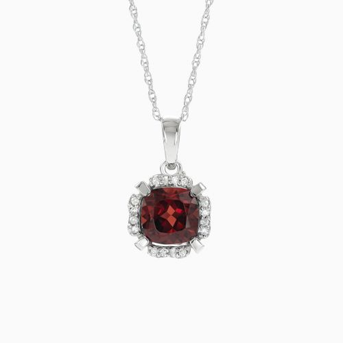 Natural Mozambique Garnet & Diamond Pendant with Chain, 14k Gold