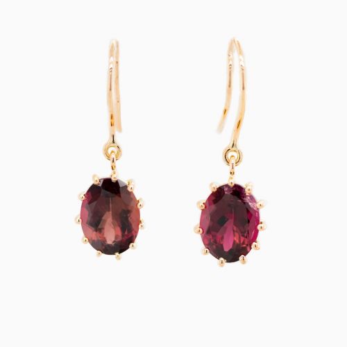 Natural Pink Tourmaline Dangle Earrings, 14k Yellow Gold