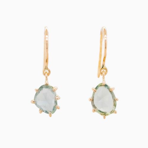 Organic Shape Natural Green Sapphire Dangle Earrings, 14k Gold