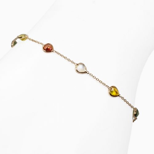 Rainbow  Sapphire Station Bracelet in 14k Yellow Gold