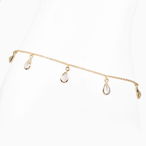 Natural Rainbow Moonstone Drop Tempo Bracelet in 14k Yellow Gold