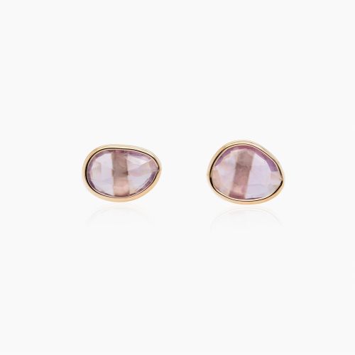 Rose Cut Natural Pink Sapphire Stud Earrings, 14k Yellow Gold