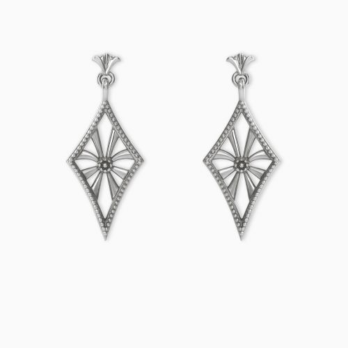 Vintage-inspired  Art Deco openwork dangle earrings in 14k white gold