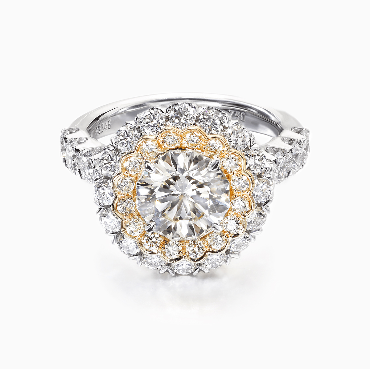Double Halo Two-Tone Crisscut Diamond Engagement Ring