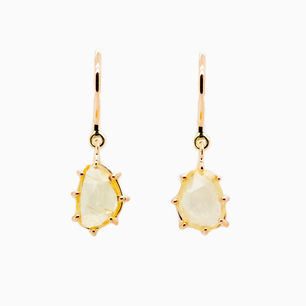 Organic-Shape Natural Yellow Sapphire Dangle Earrings, 14k gold