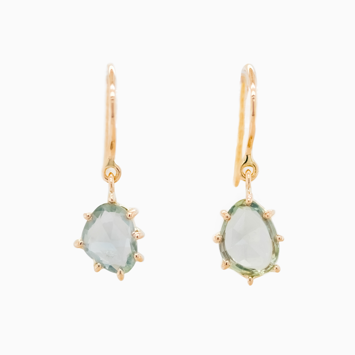 Organic Shape Natural Green Sapphire Dangle Earrings, 14k Gold