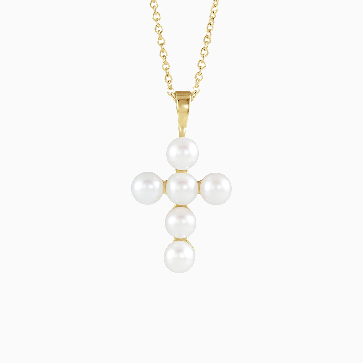 Pearl Cross Pendant with Chain, 14k Gold