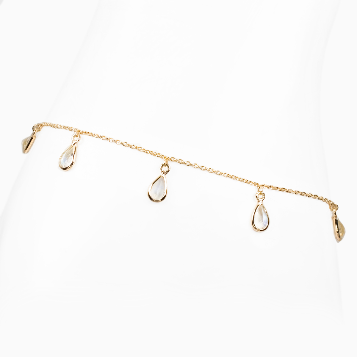 Natural Rainbow Moonstone Drop Tempo Bracelet in 14k Yellow Gold