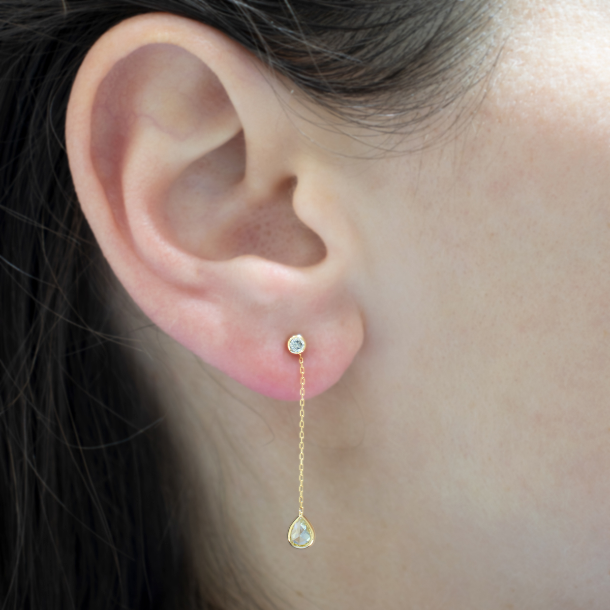 Solitaire Hook Dangle Round Moissanite Drop Earrings | BBBGEM