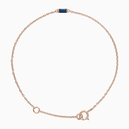 Baguette Shaped Natural Blue Sapphire accented link bracelet, 14k Gold