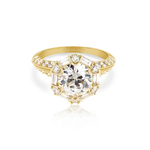 Dino Lonzano Art Deco  Diamond Halo Engagement Ring, 18k Yellow Gold