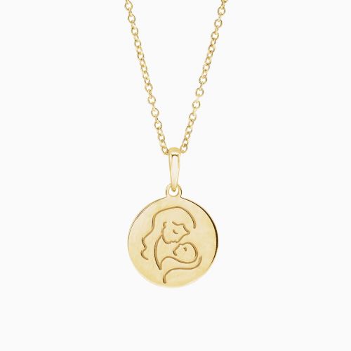 Mom and Baby Pendant with chain, 14k Gold