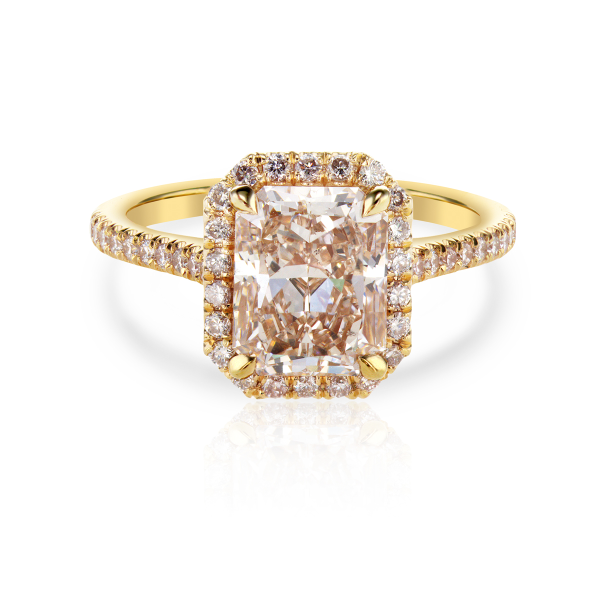 Dino Lonzano Radiant Halo Engagement Ring, 18k Yellow Gold