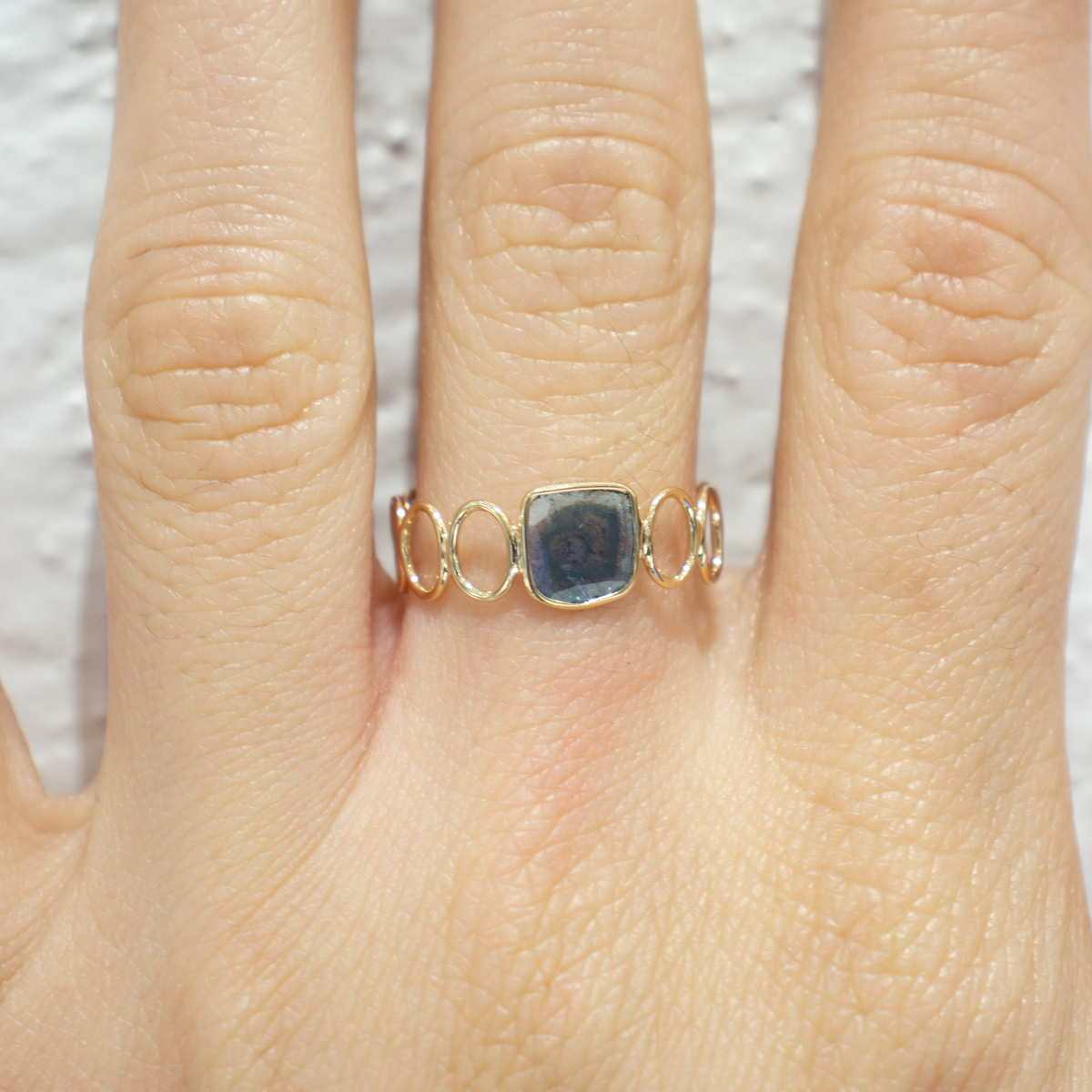 Natural Blue Diamond Slice Touchstone ring, 14k Rose Gold