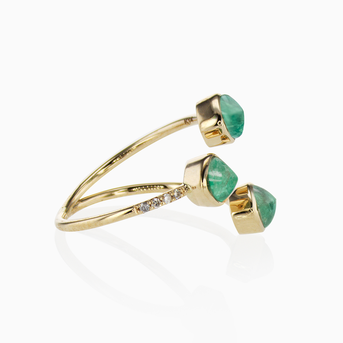 Open Cuff Ring with Natural Sugarloaf Emeralds and Diamonds