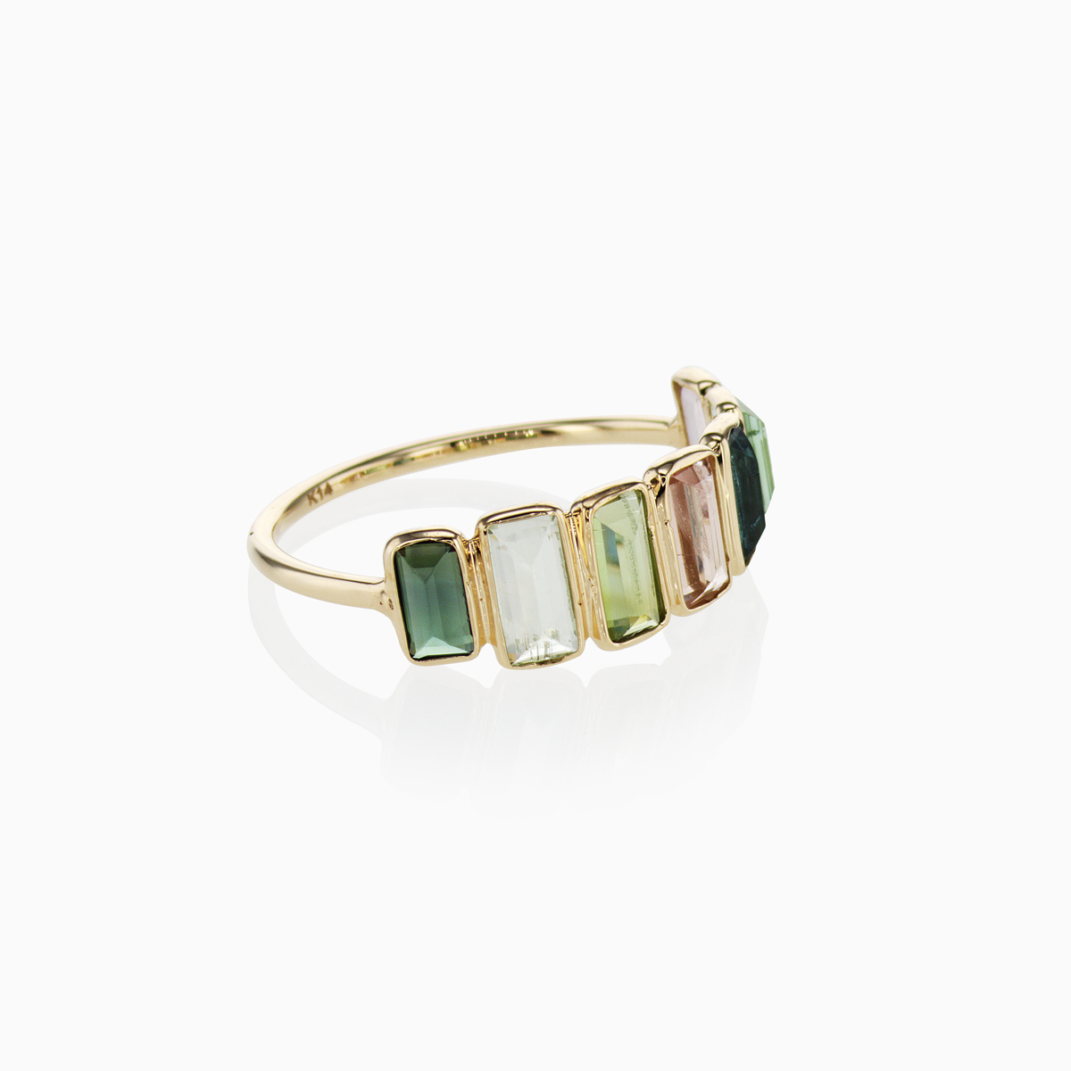 Multi-color Tourmaline Touchstone Ring, 14k Yellow Gold