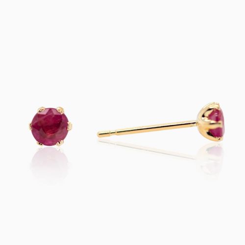 Natural Ruby Stud Earrings 3.50 mm , 14k Yellow Gold