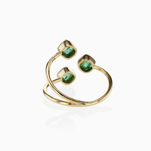 Open Cuff Ring with Natural Sugarloaf Emeralds and Diamonds