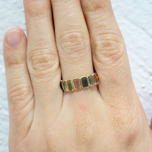 Multi-color Tourmaline Touchstone Ring, 14k Yellow Gold