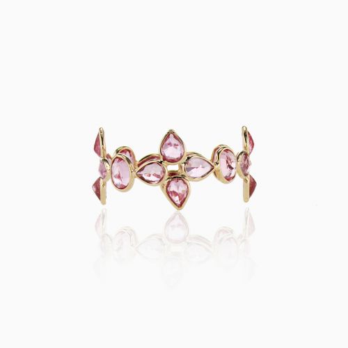 Natural Pink Sapphire Floral Eternity Band, 14k Yellow Gold