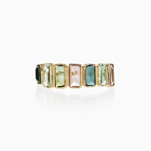 Multi-color Tourmaline Touchstone Ring, 14k Yellow Gold