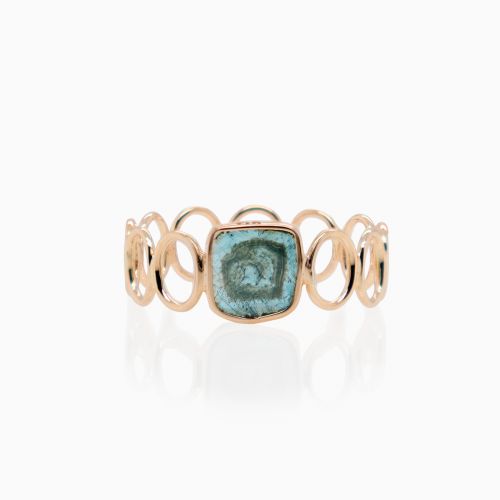 Natural Blue Diamond Slice Touchstone ring, 14k Rose Gold