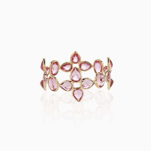 Natural Pink Sapphire Floral Eternity Band, 14k Yellow Gold
