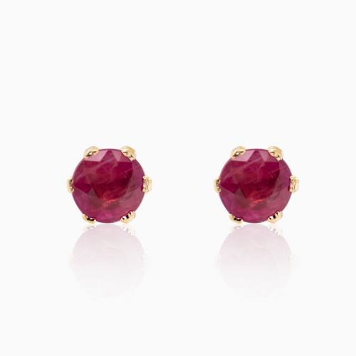 Natural Ruby Stud Earrings 3.50 mm , 14k Yellow Gold