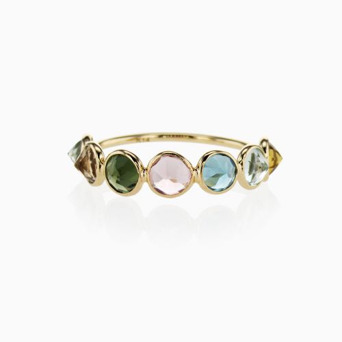 Reverse-set multi-color Tourmaline Touchstone Ring, 14k Yellow Gold