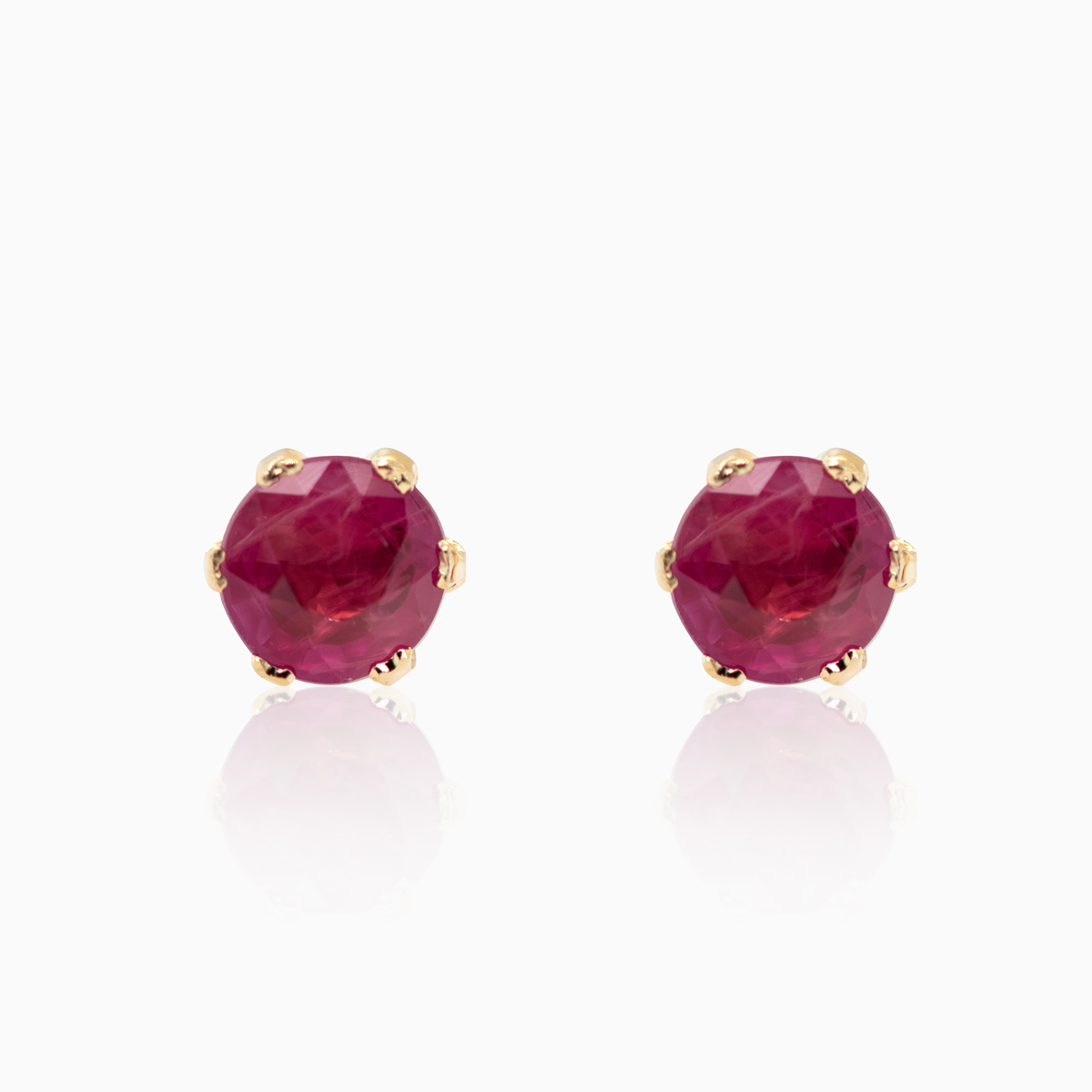 Natural Ruby Stud Earrings 3.50 mm , 14k Yellow Gold