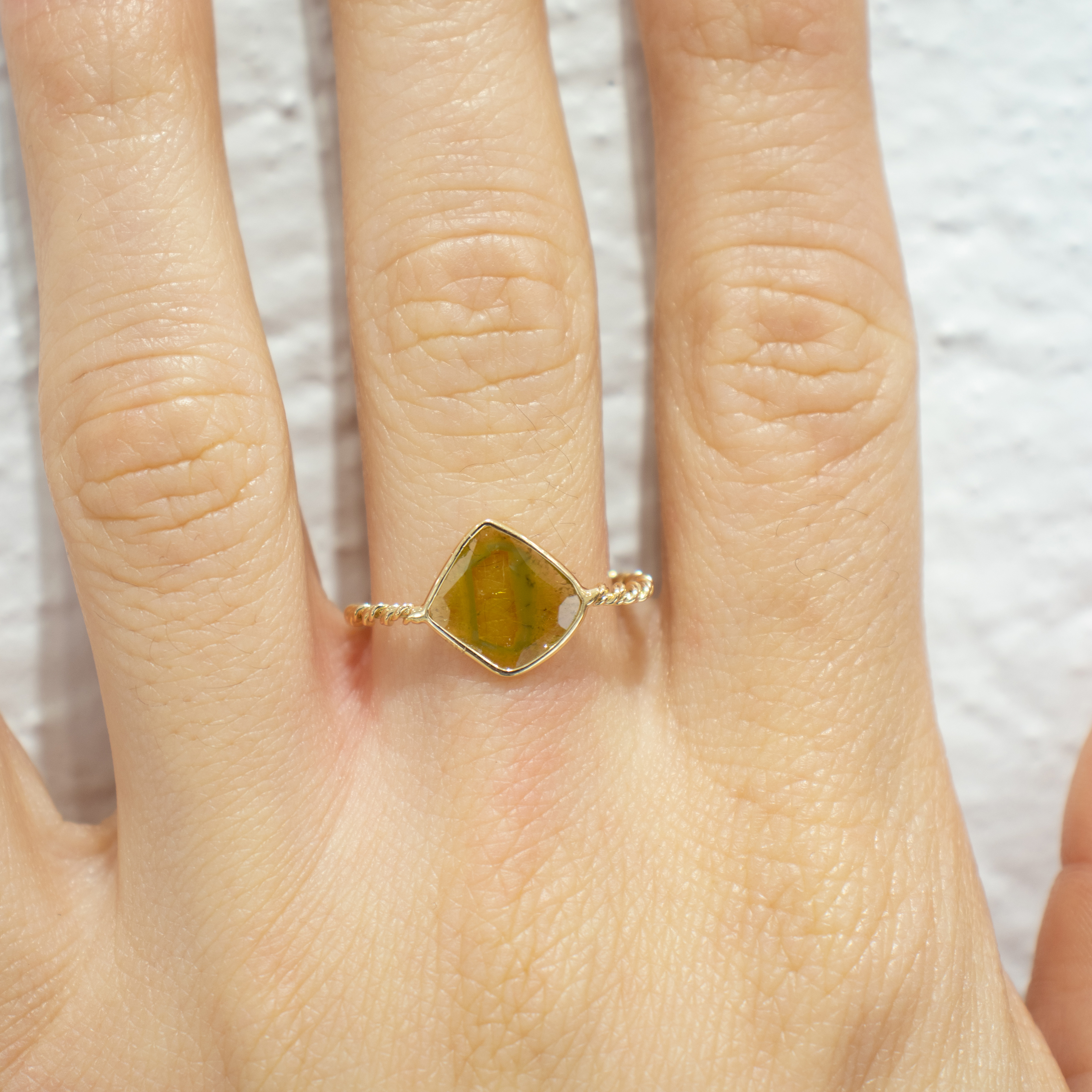 Natural Rustic Diamond Slice Ring, 14k Yellow Gold