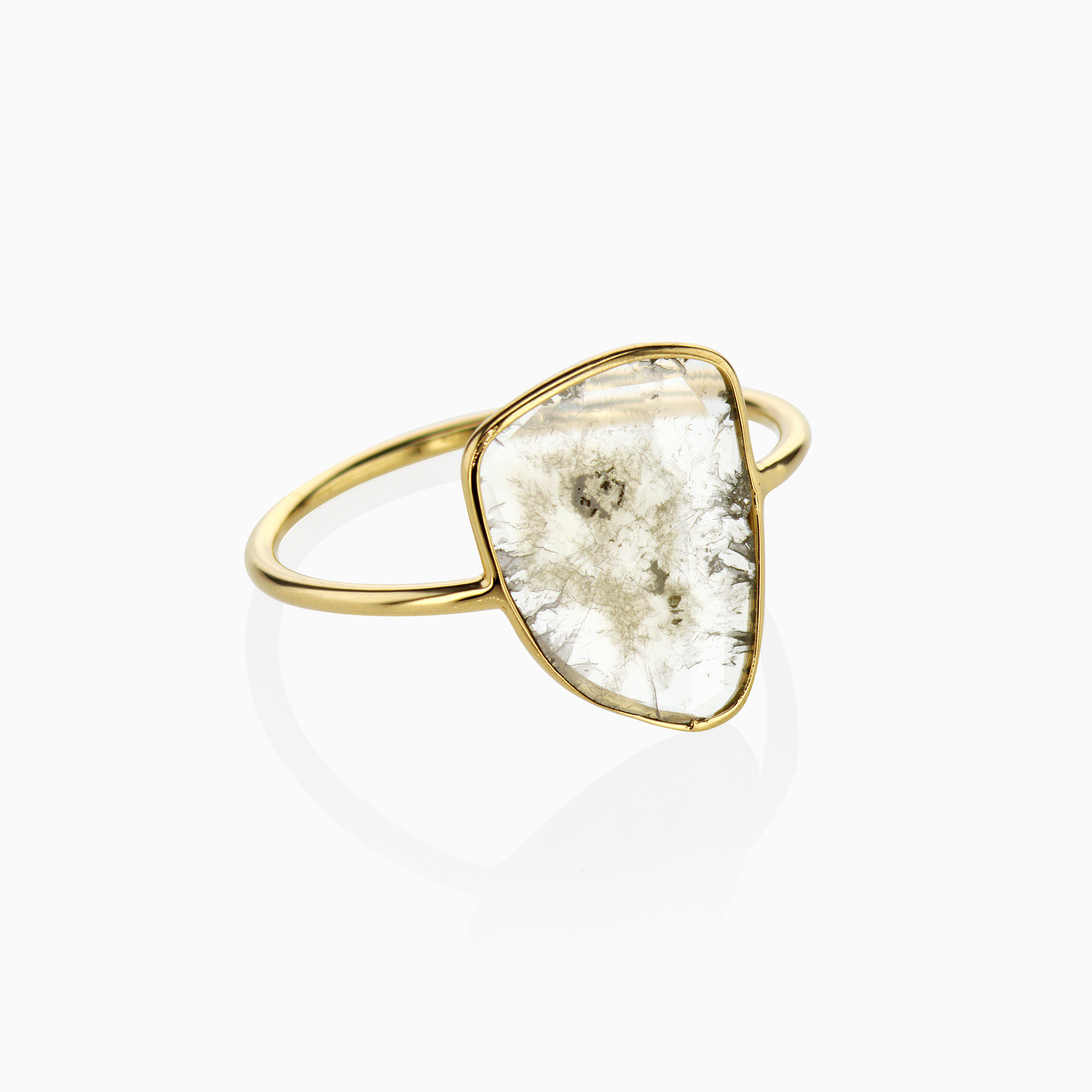 Rustic Natural Diamond Slice Fashion Ring, 14k Yellow Gold