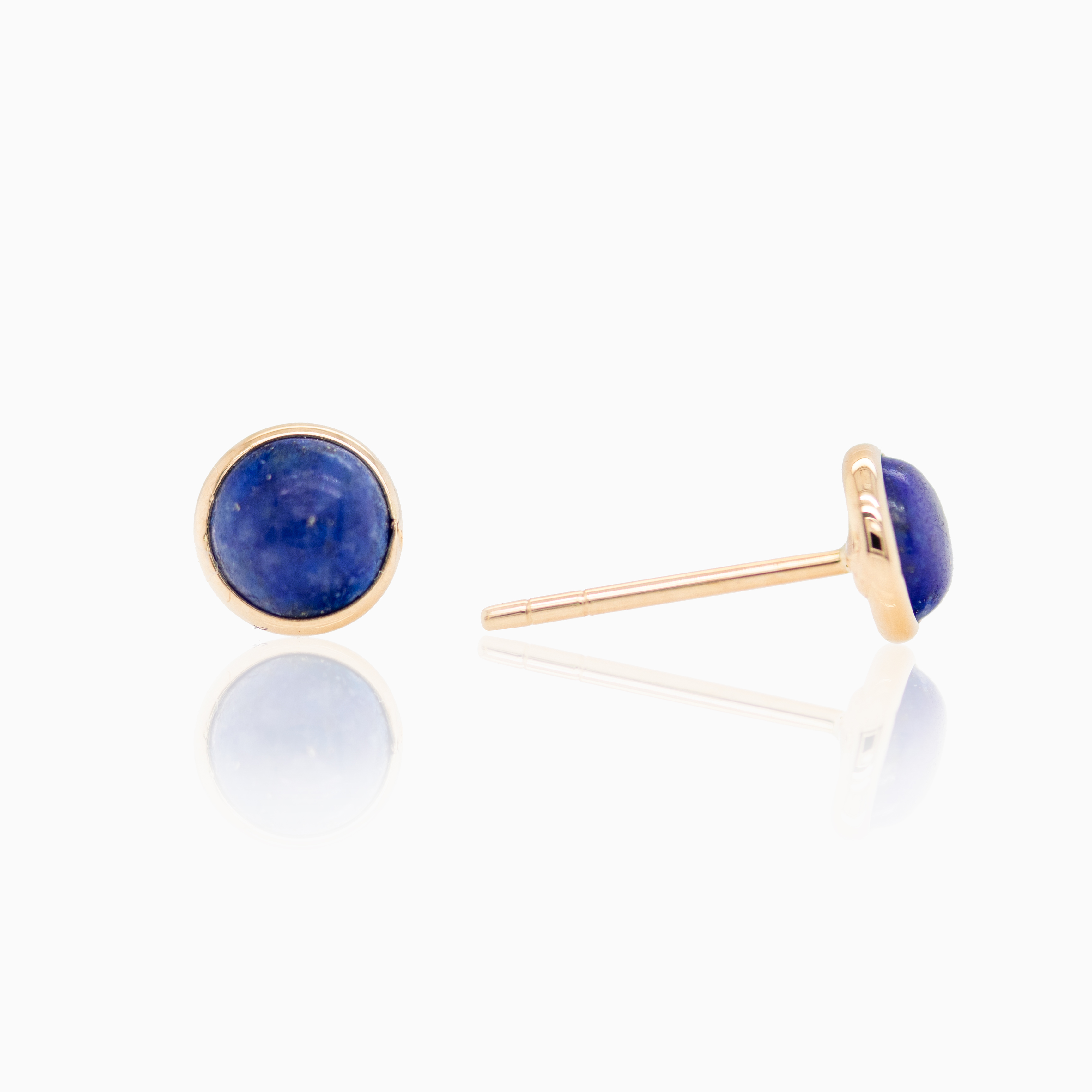 Round Lapis Lazuli Stud Earrings, 14k Yellow Gold