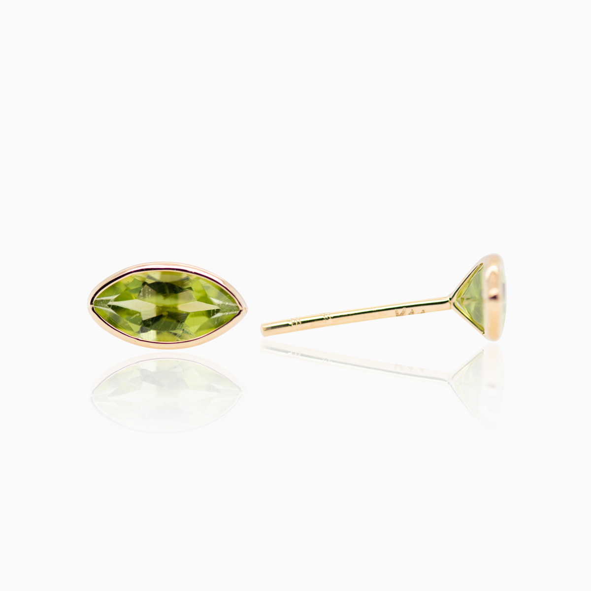 Natural Marquise-cut Peridot Stud Earrings, 14k Yellow Gold